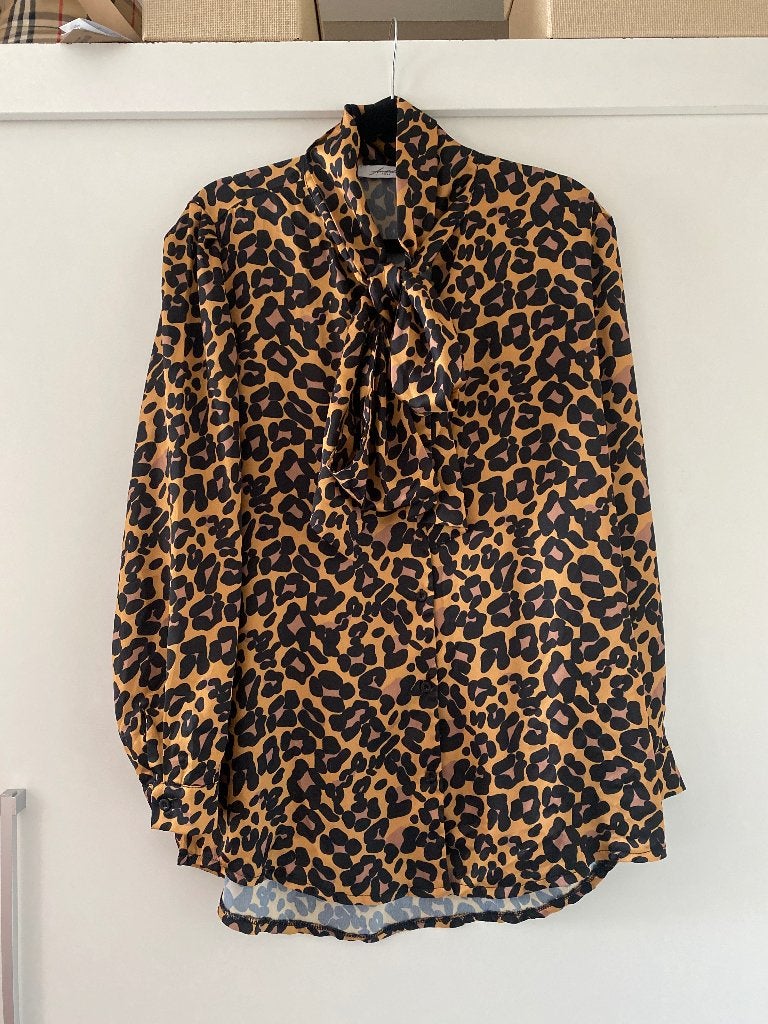 Ambika dames panterprint blouse tuniek met knoop mt L, Geel, Maat 42/44 (L), Ophalen of Verzenden, Zo goed als nieuw