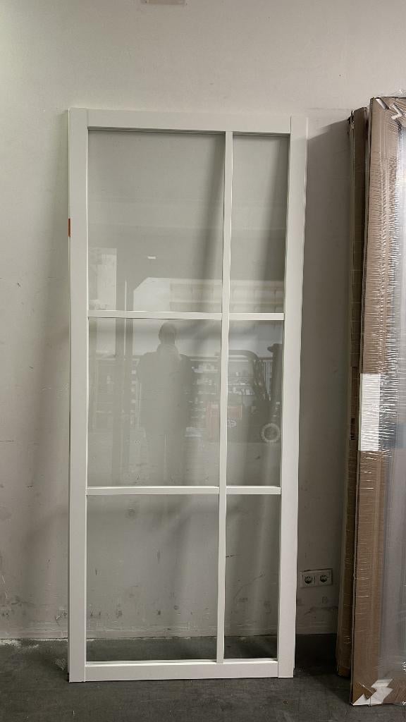 Witte deur met blank glas 93.0 x 231.5 Opdek links, Doe-het-zelf en Verbouw, Deuren en Horren, 80 tot 100 cm, 215 cm of meer, Binnendeur