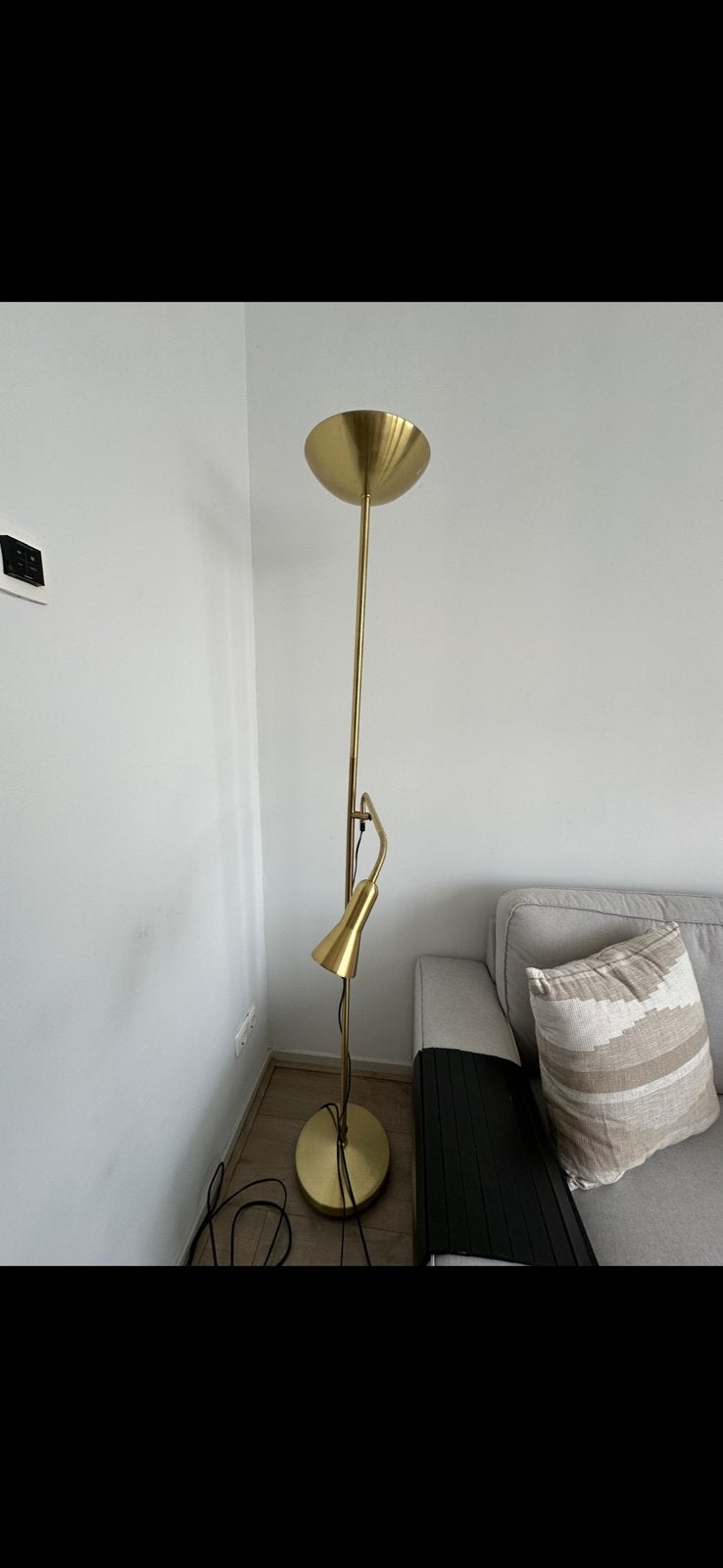 Goud staande lamp, Huis en Inrichting, Lampen | Vloerlampen, Ophalen, Gebruikt, Metaal, 150 tot 200 cm