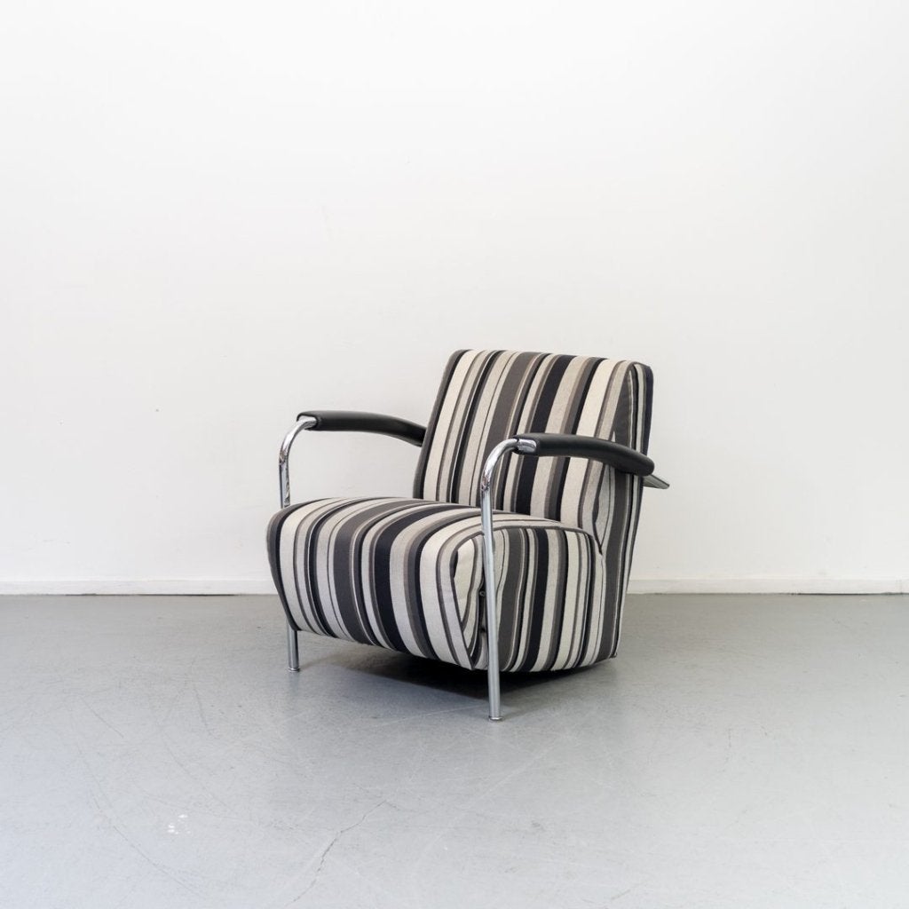 Leolux Scylla Laag Fauteuil Grijs/Wit/Zwart Stof, Huis en Inrichting, Fauteuils, Niet ingevuld, Zo goed als nieuw, Niet ingevuld