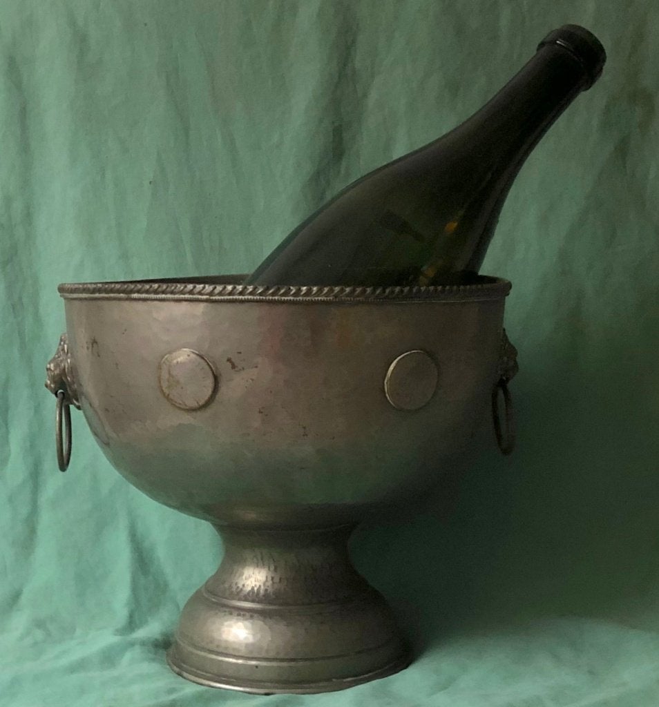 Antieke vertinde wijnkoeler champagnekoeler leeuwenkoppen, Antiek en Kunst, Ophalen of Verzenden
