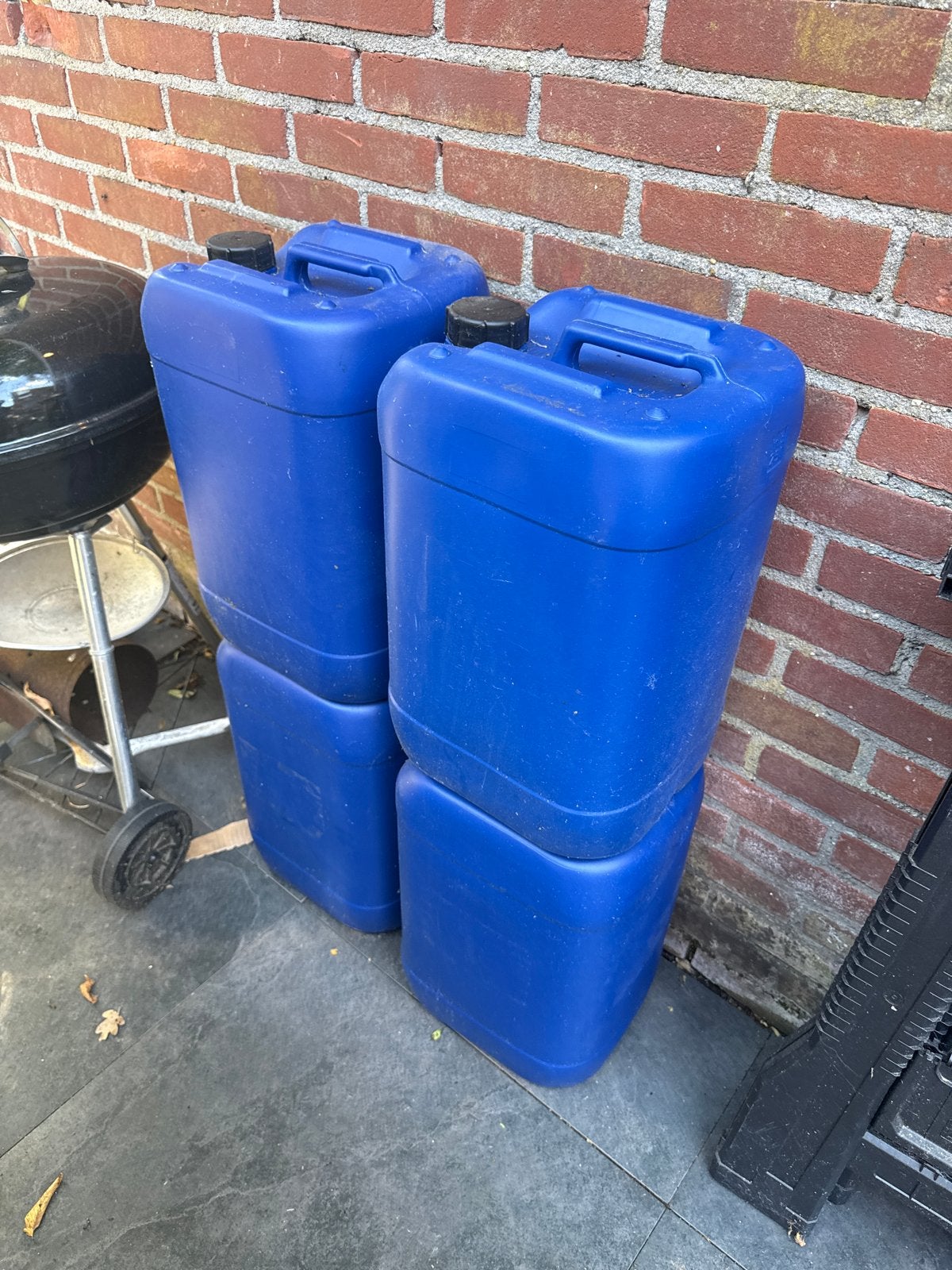 4x Blauwe jerrycans - 20 liter, Doe-het-zelf en Verbouw, Ophalen, Gebruikt