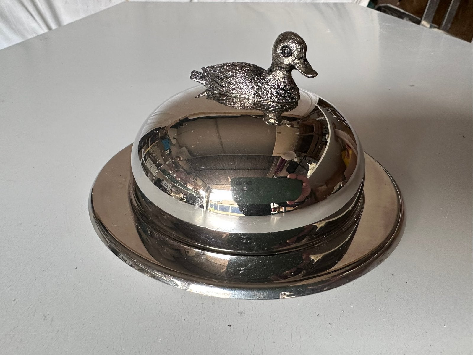Vintage botervloot met eenden handvat eind19e eeuw, Antiek en Kunst, Ophalen of Verzenden