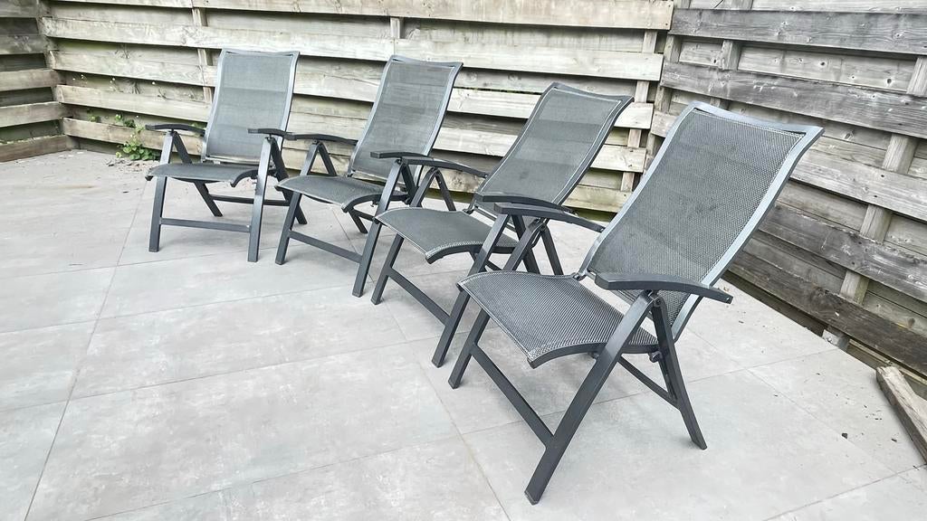 Tuinset Bellagio lugo 4x stoelen incl tafel- Antraciet, Ophalen, Gebruikt, Aluminium, Verstelbaar