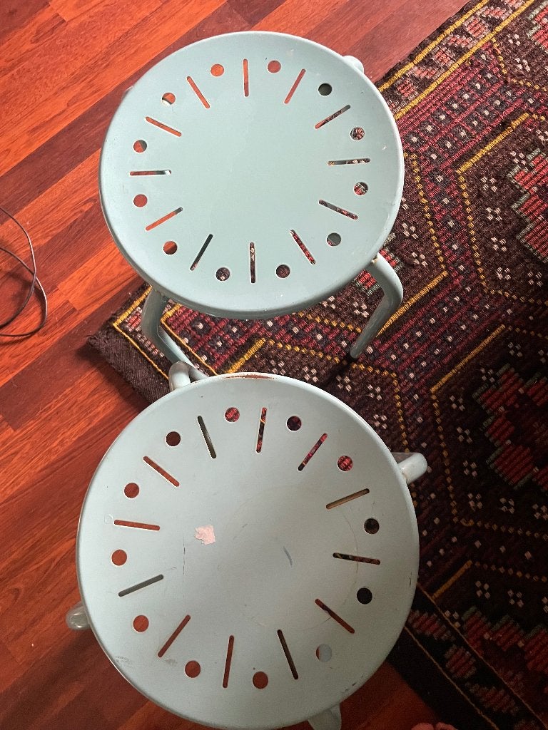 Vintage metalen blauwe krukjes, Ophalen, Gebruikt, IJzer