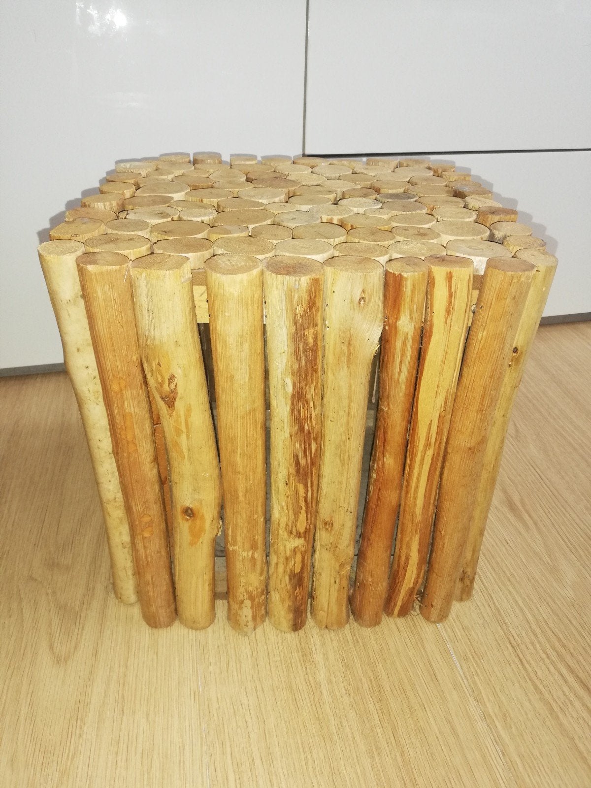 Unieke houten bijzettafel / plantenstandaard, Ophalen, Minder dan 45 cm, Minder dan 55 cm, Gebruikt