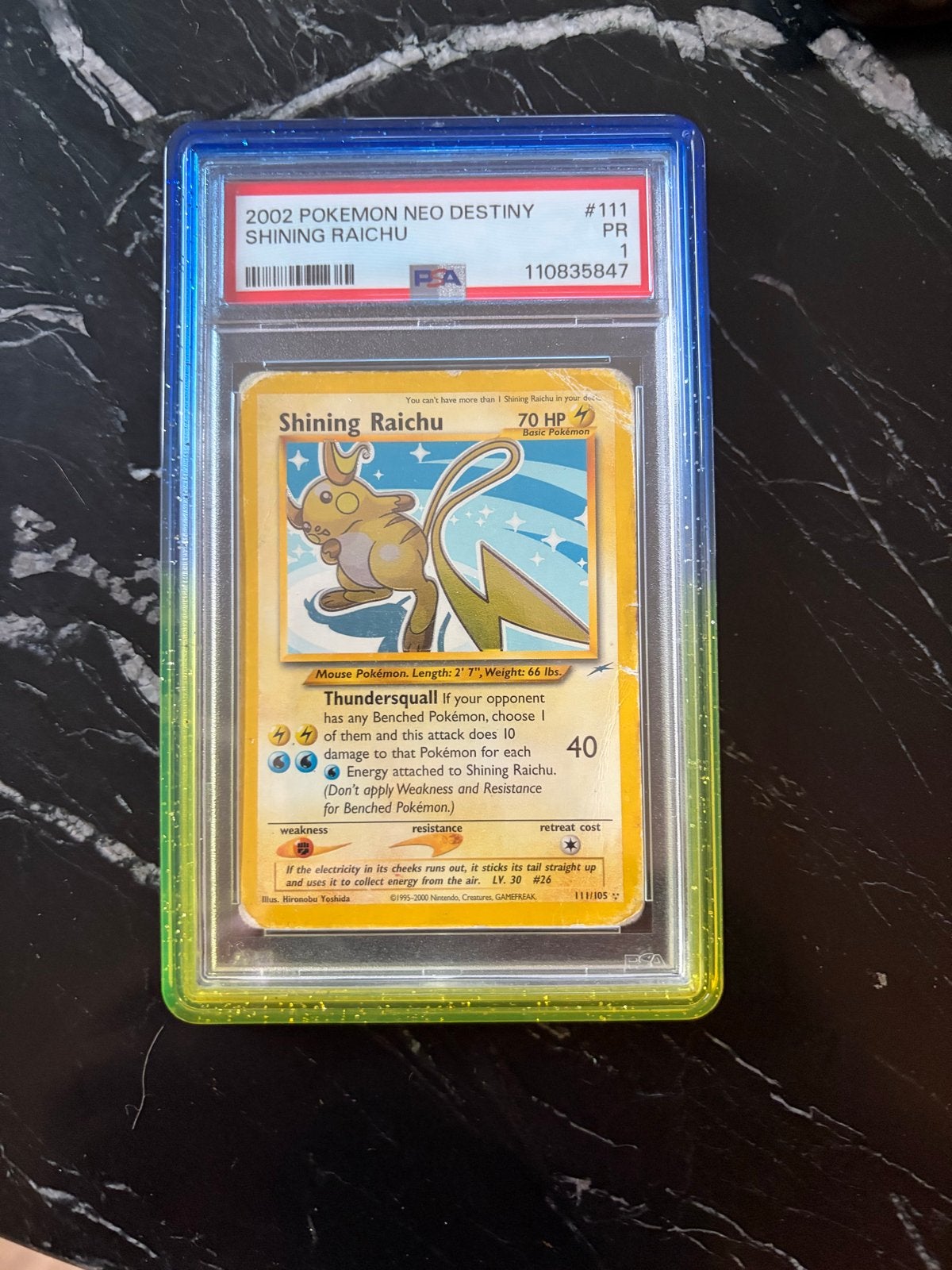 Pokemon Shining Raichu PSA 1 Neo Destiny #111 PR 1, Hobby en Vrije tijd, Verzamelkaartspellen | Pokémon, Ophalen of Verzenden