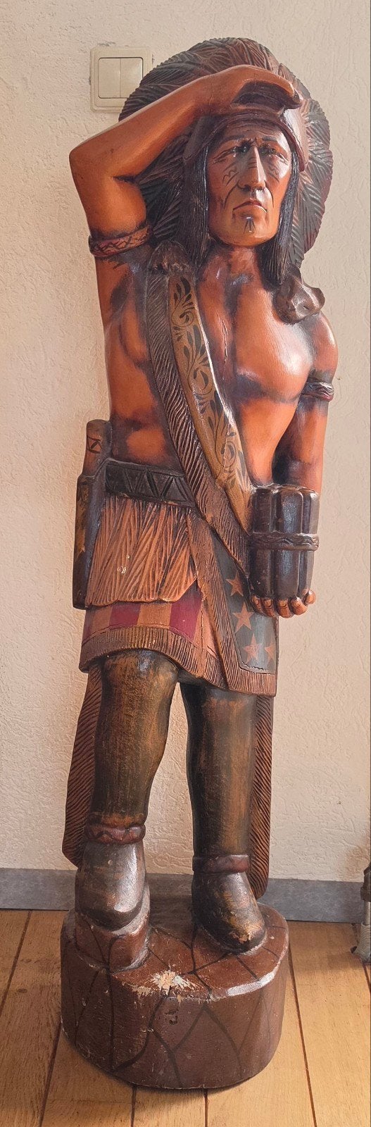 houten vintage indiaan, Antiek en Kunst, Ophalen, Beschilderd, 1 meter - 2 meter, Hout