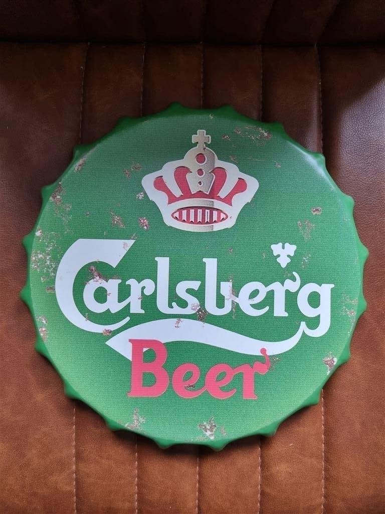 Metalen Carlsberg Beer flessendop metaal, Ophalen of Verzenden, Nieuw, Reclamebord, Plaat of Schild, Overige merken