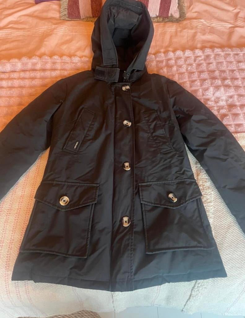 Zwarte Airforce jas met capuchon, maat S, Kleding | Heren, Jassen | Winter, Verzenden, Gedragen, Maat 46 (S) of kleiner, Zwart