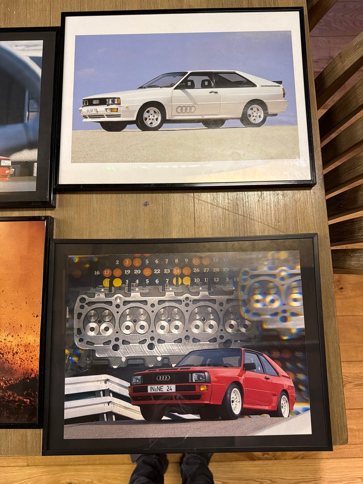 Set van 4 Audi Quattro posters, ingelijst, Ophalen, Minder dan 50 cm, Zo goed als nieuw, Foto of Poster