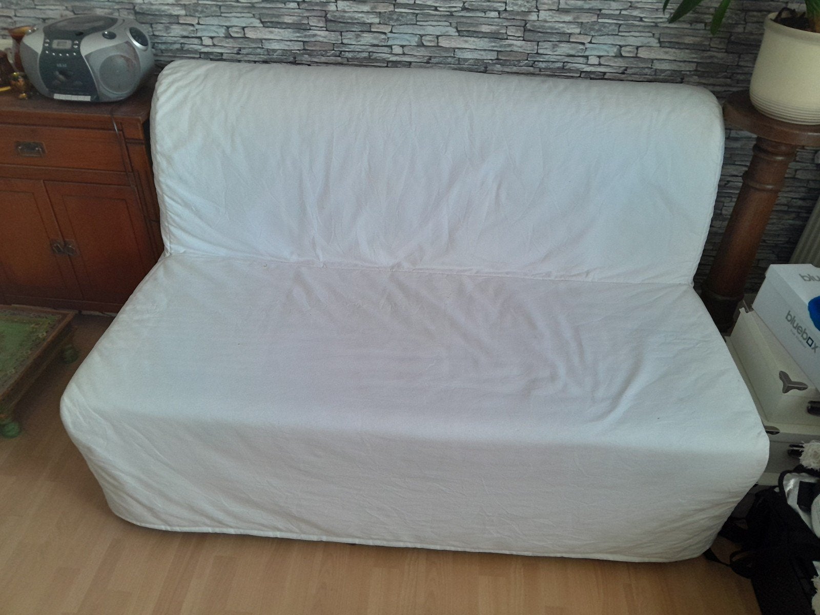Ikea slaapbank met lattenbodem en matras, Ophalen, Gebruikt, Blauw, Tweepersoons