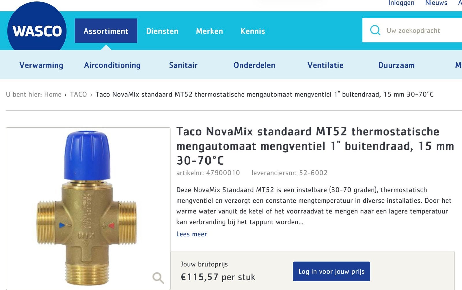 Taco NovaMix standaard MT52 thermostatische mengautomaat, Ophalen, Zo goed als nieuw, Douche