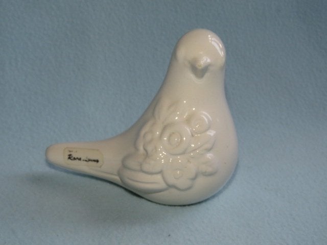 Vintage wit beeldje vogel met bloemen Rosa Ljung uit Zweden, Ophalen of Verzenden