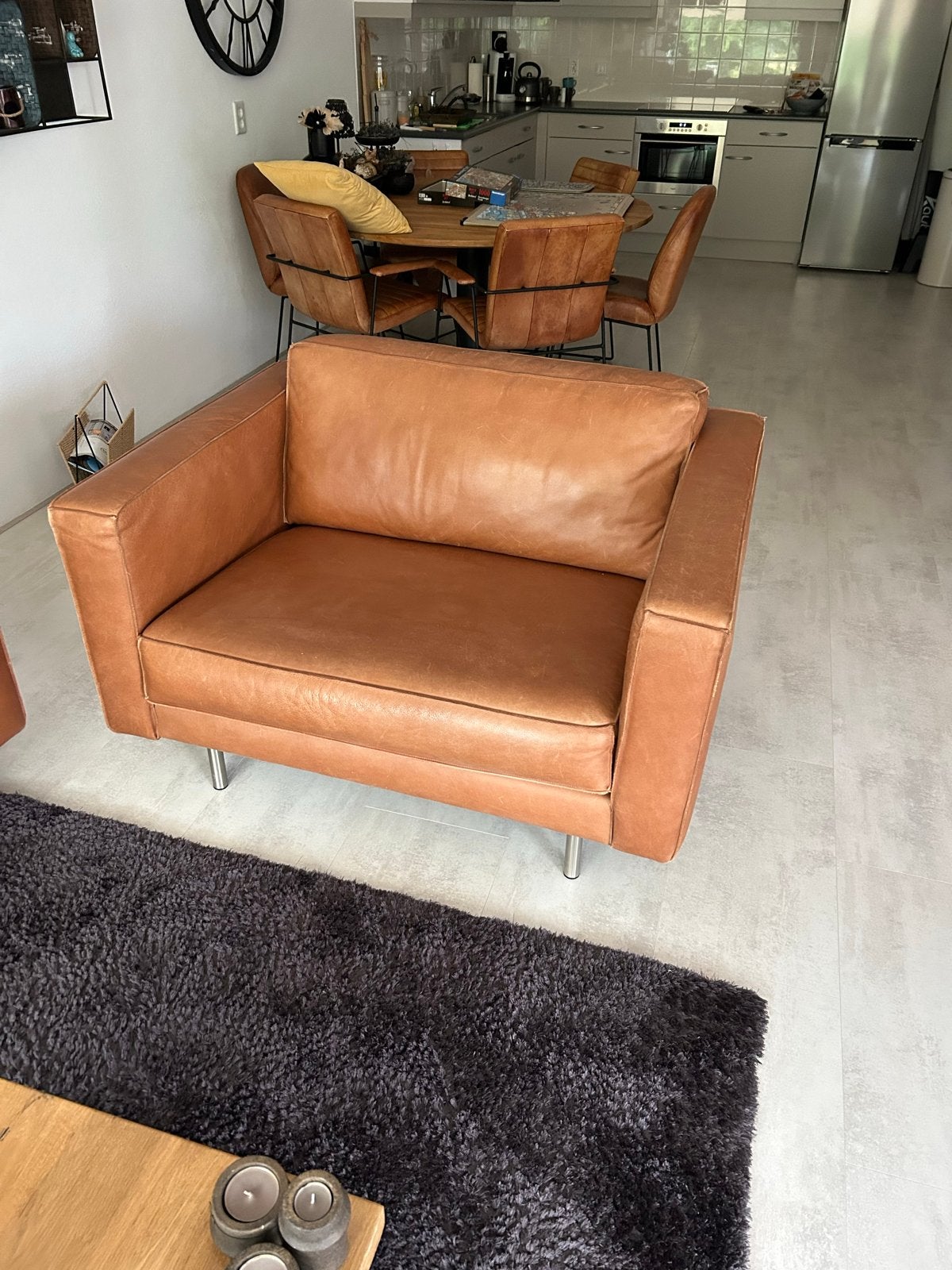 Rancho Cognac Lederen Bankstel: 4-zitsbank en Loveseat, Ophalen, Gebruikt, Minder dan 75 cm, Leer