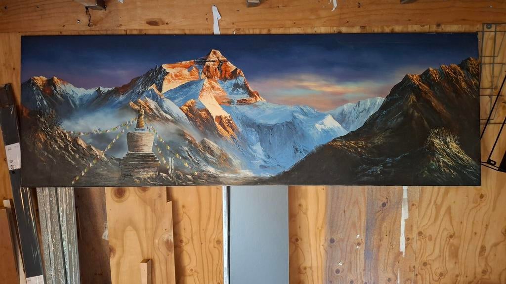 Schilderij Mount Everest met ondergaande zon, Ophalen of Verzenden