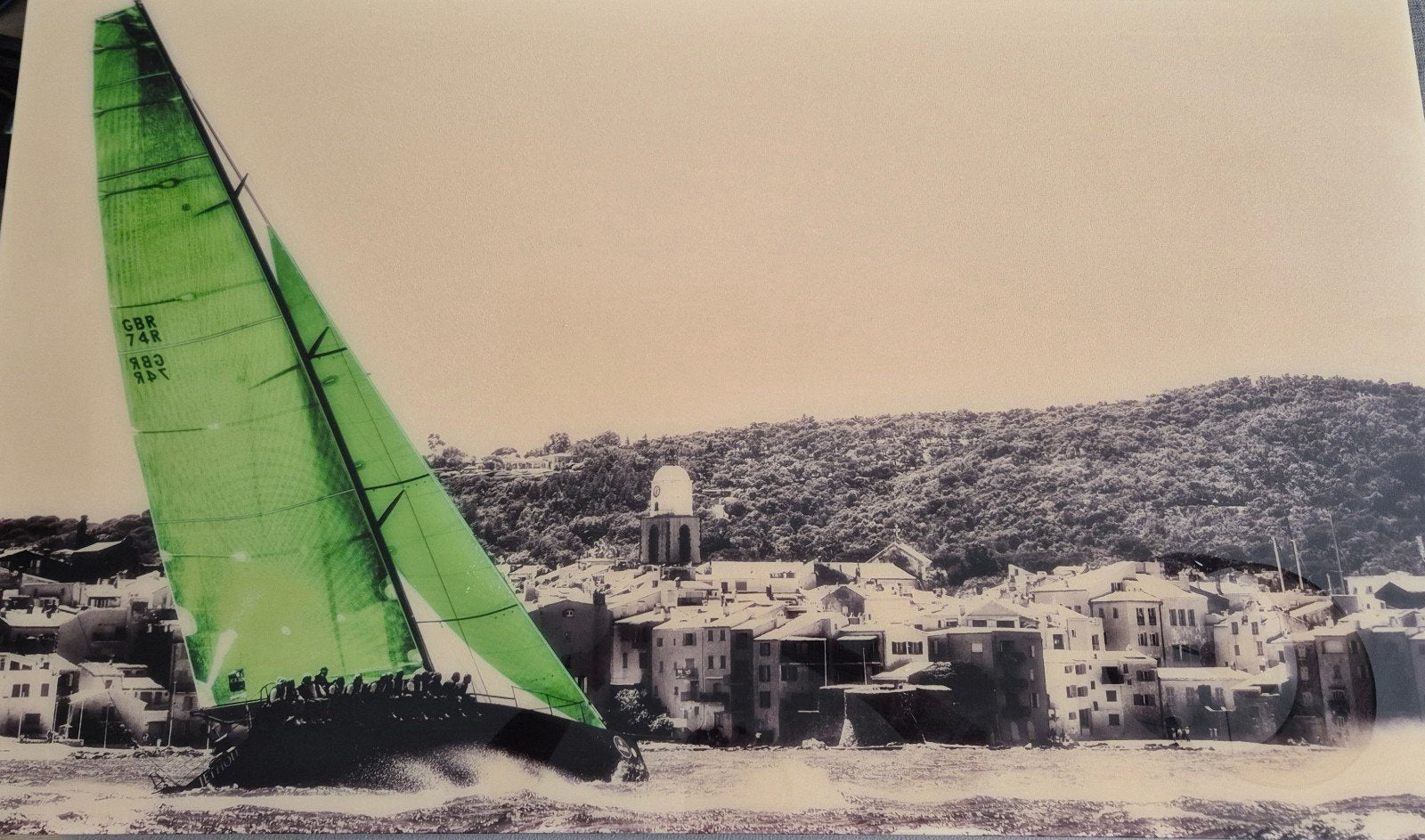 Foto glas - Carlo Borlenghi - Zeilboot, Op houten frame, Glas, Print, Landschap