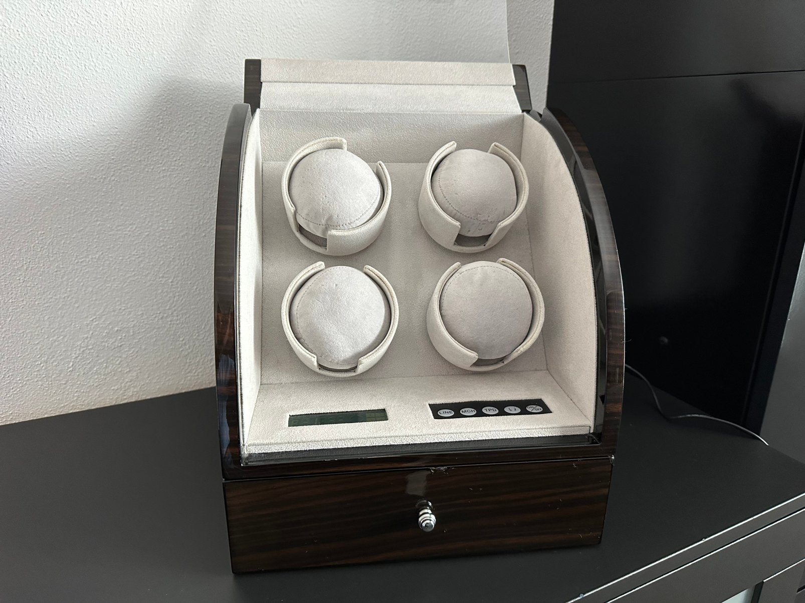 Horlogeopwinder Watchwinder  donker eikenhout hoogglans, Ophalen of Verzenden, Gebruikt, Overige merken