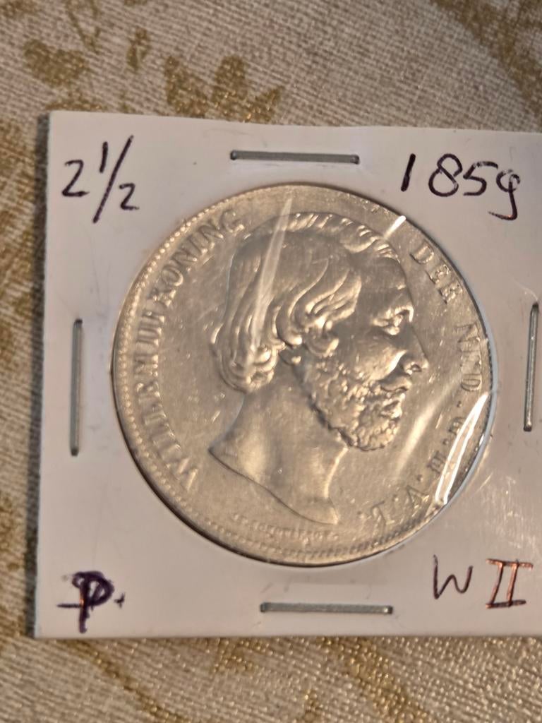 Zilveren 2½ gulden Willem III uit 1859, Koning Willem III, Zilver, Ophalen of Verzenden, Losse munt