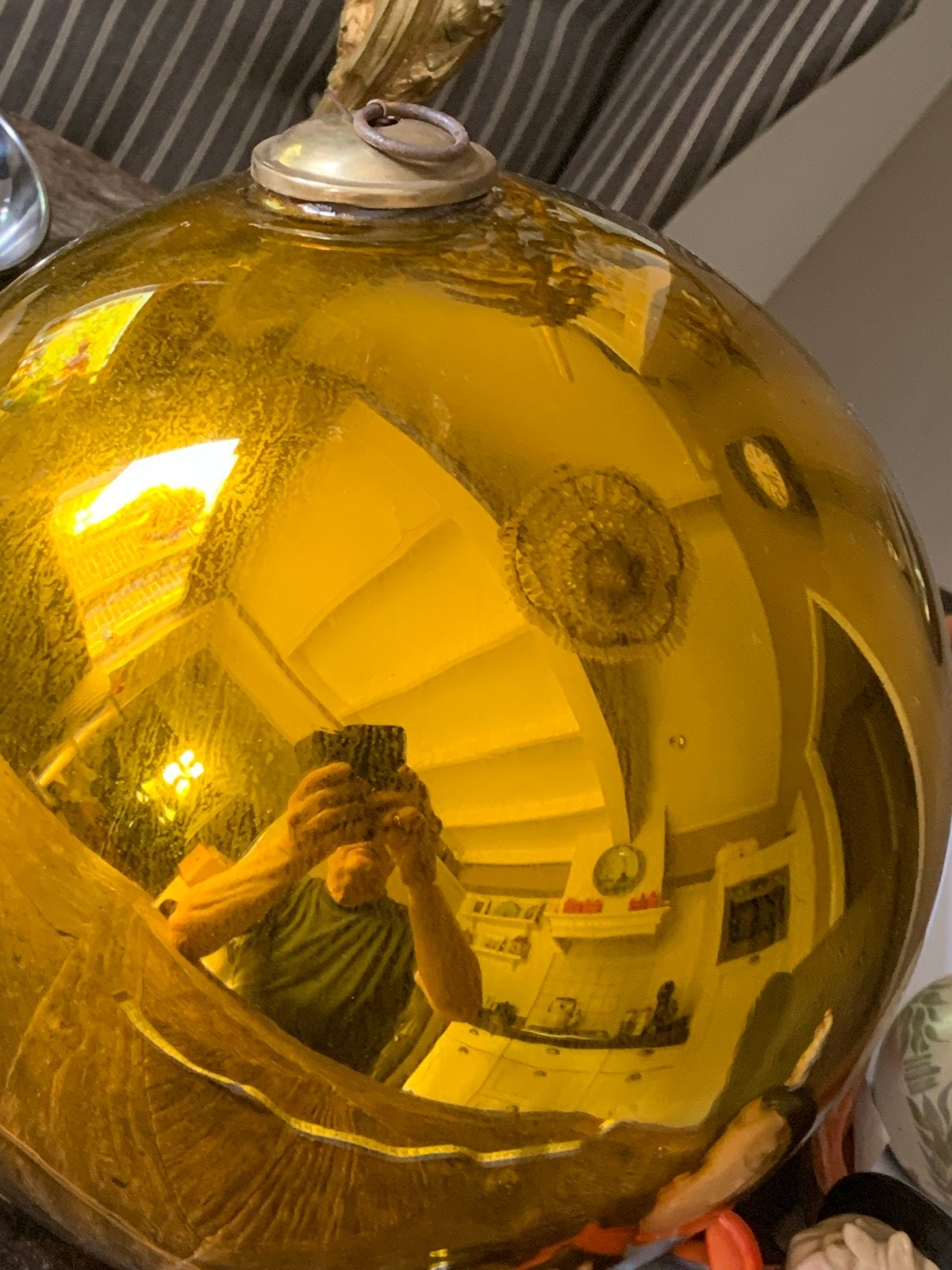 Grote gouden heksenbal / kerstbal - Vintage decoratie, Ophalen of Verzenden