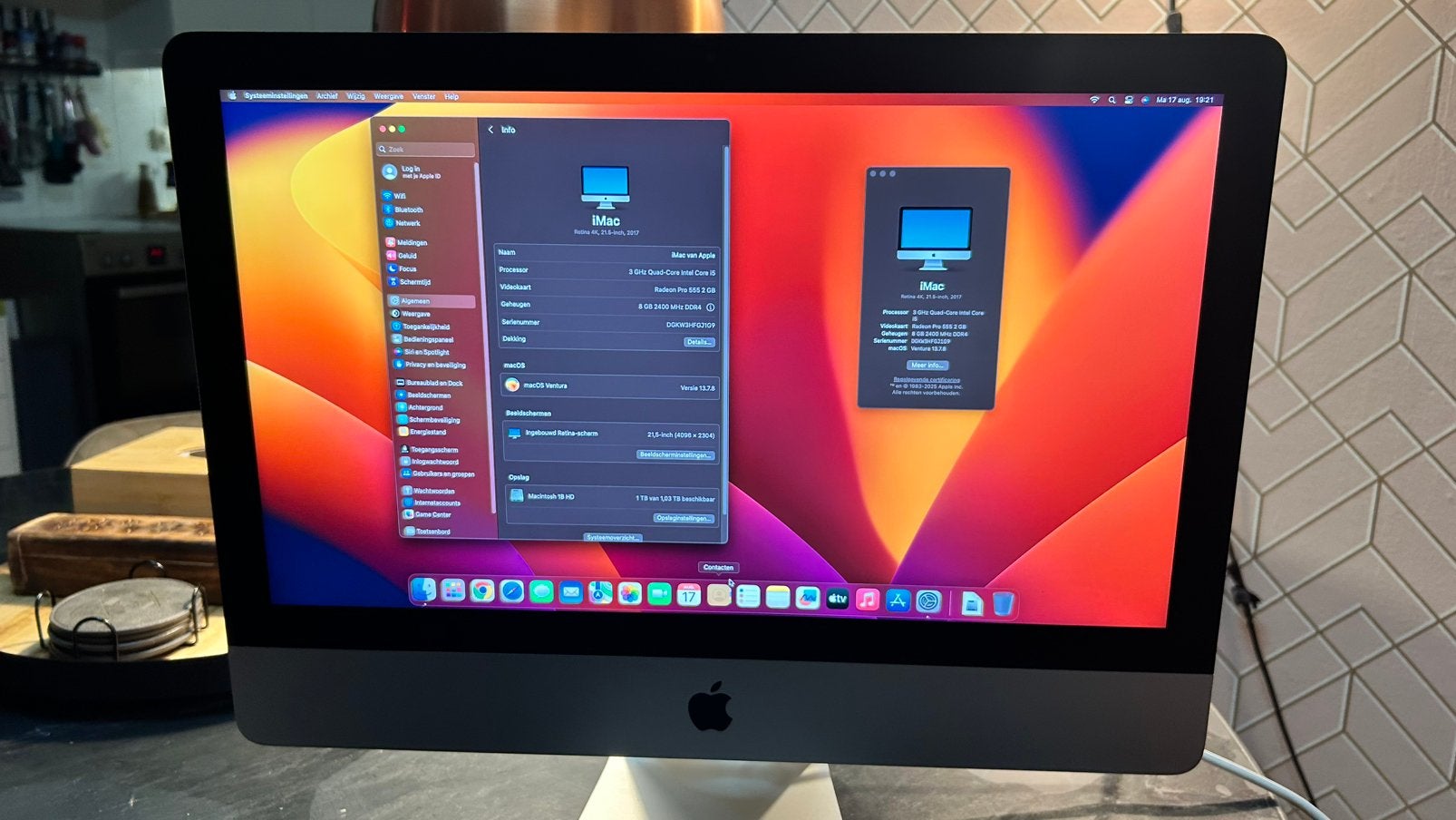Originele 21,5” iMac 4K QuadCore i5 | OS.Ventura 2017 1TB HD, IMac, Ophalen of Verzenden, Zo goed als nieuw, 21,5" met stereo speakers en ingebouwde microfoon