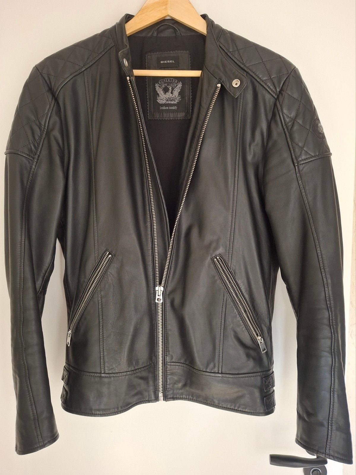 Diesel leren bikerjack mt:L (izgst), Maat 52/54 (L), Diesel, Zwart, Ophalen of Verzenden
