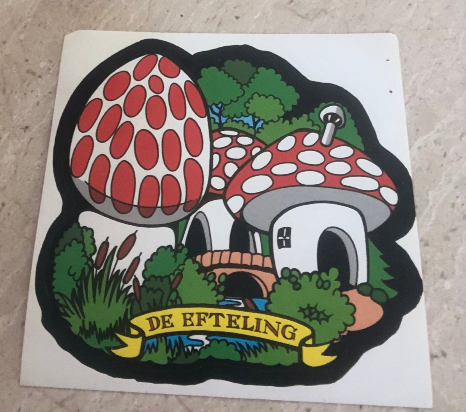 Vintage Efteling sticker paddenstoel, Ophalen of Verzenden, Gebruikt, Overige typen