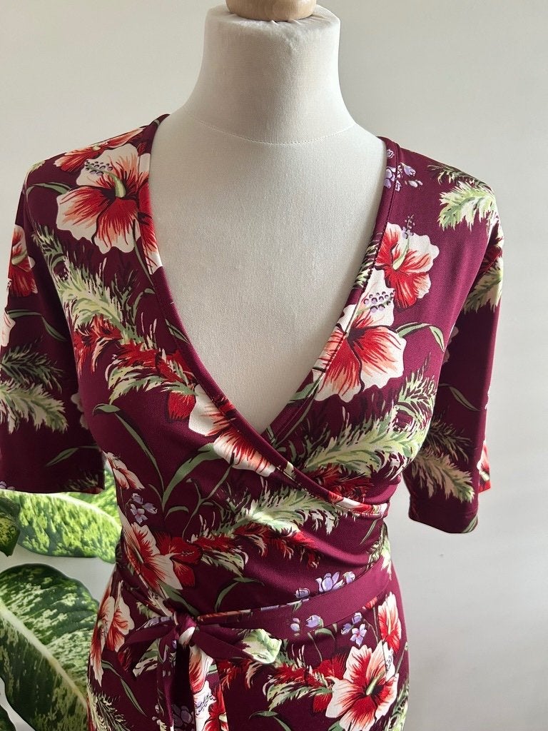 King Louie maat XL bloemen cross jurk 3418, Maat 46/48 (XL) of groter, Ophalen of Verzenden, Zo goed als nieuw, Knielengte