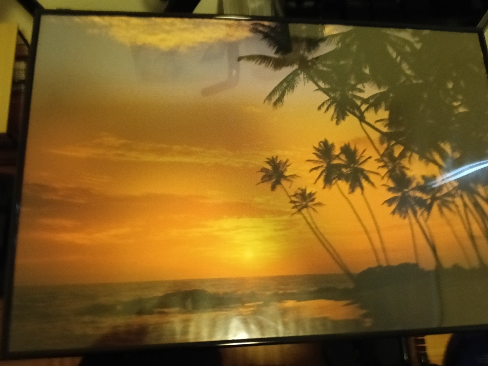 Ingelijste Poster Zonsondergang met Palmbomen, Ophalen, Gebruikt, 50 tot 75 cm, 75 tot 100 cm