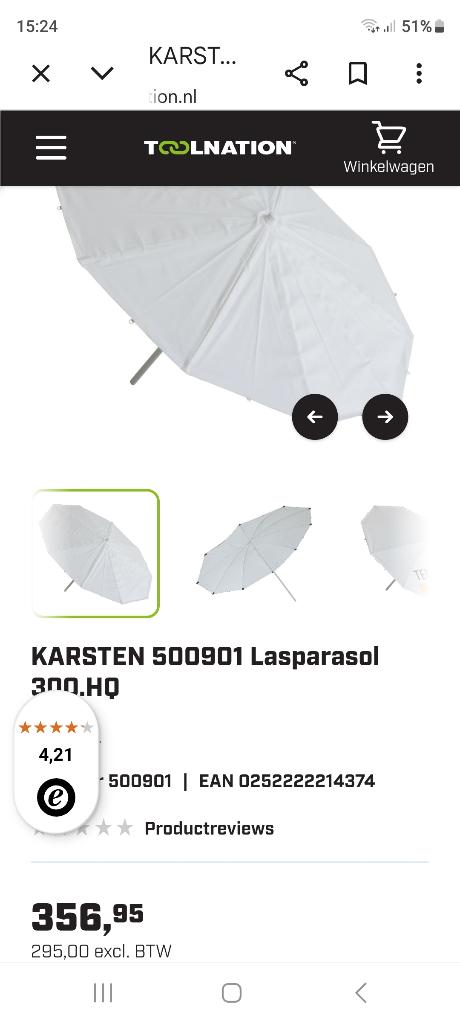 Lasparasol karsten  3 meter, Ophalen, Zo goed als nieuw