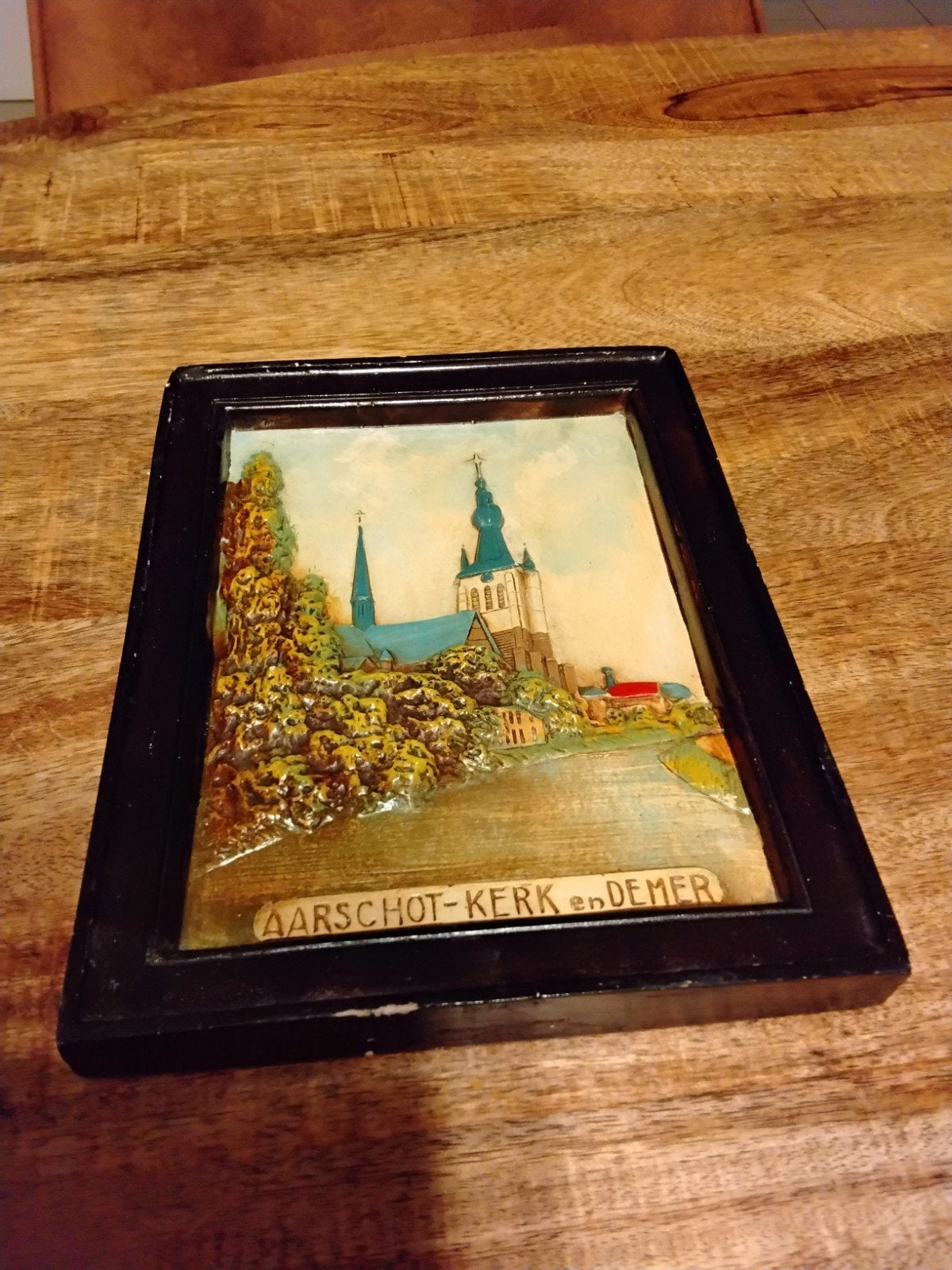 Vintage tegel reliëf Aarschot Kerk en Demer, Ophalen of Verzenden
