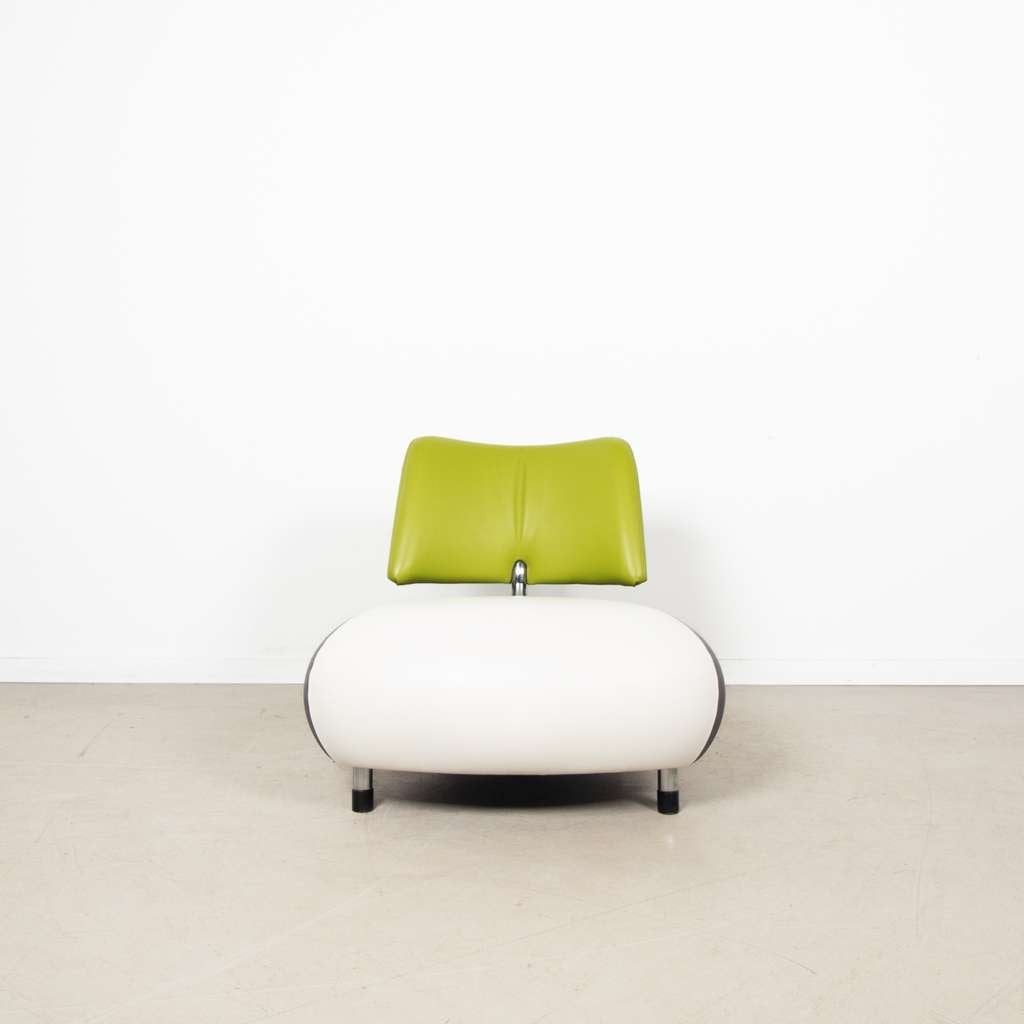 2x Leolux Pallone PA Fauteuil Wit/Groen/Donkergrijs Leer, Niet ingevuld, Niet ingevuld, 75 tot 100 cm, Zo goed als nieuw