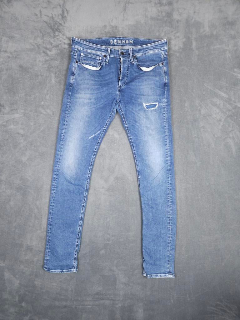 Denham Broek Bolt Skinny Fit 34 x 34 Lichtblauw Distressed., Kleding | Heren, Blauw, ., Ophalen of Verzenden, Zo goed als nieuw