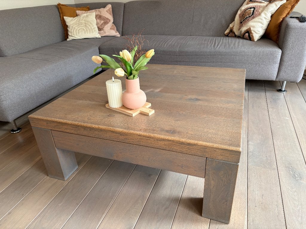 Salontafel eiken, Ophalen, Gebruikt, Vierkant, 100 tot 150 cm