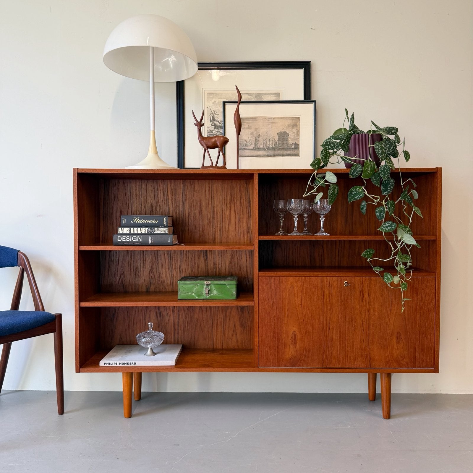 Vintage vakkenkast, boekenkast, Deens, Gebruikt, 100 tot 150 cm, ., 100 tot 150 cm