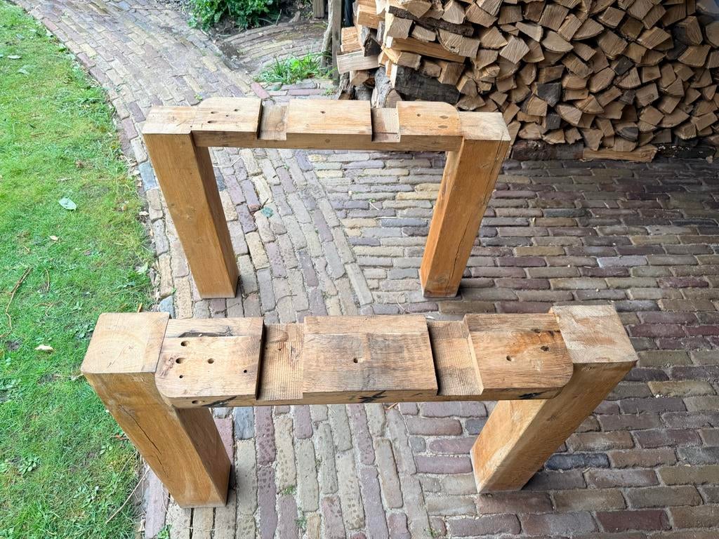 Robuuste eiken tafelpoten - Binnen & Buiten, Huis en Inrichting, Tafelonderdelen, Ophalen, Gebruikt, Eikenhout, Tafelpoot