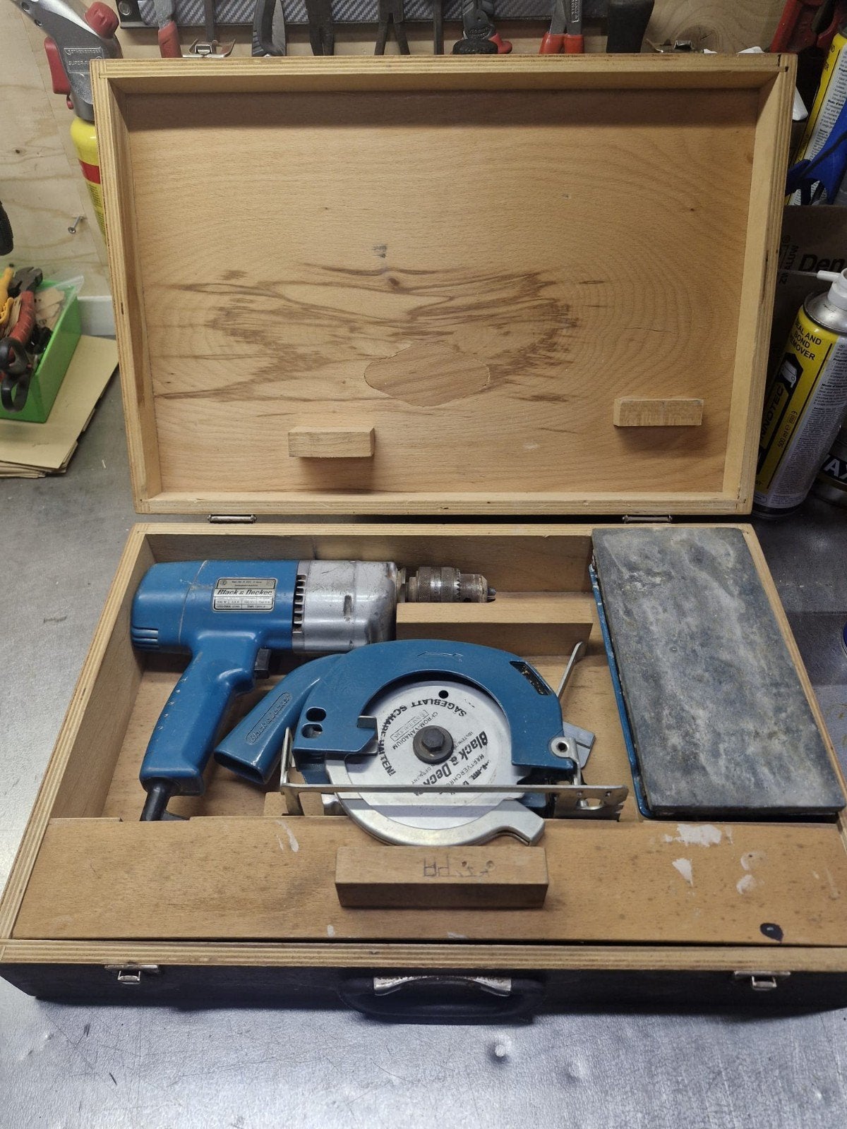 Vintage Black&Decker gereedschap set in houten koffer, Ophalen of Verzenden, Gebruikt