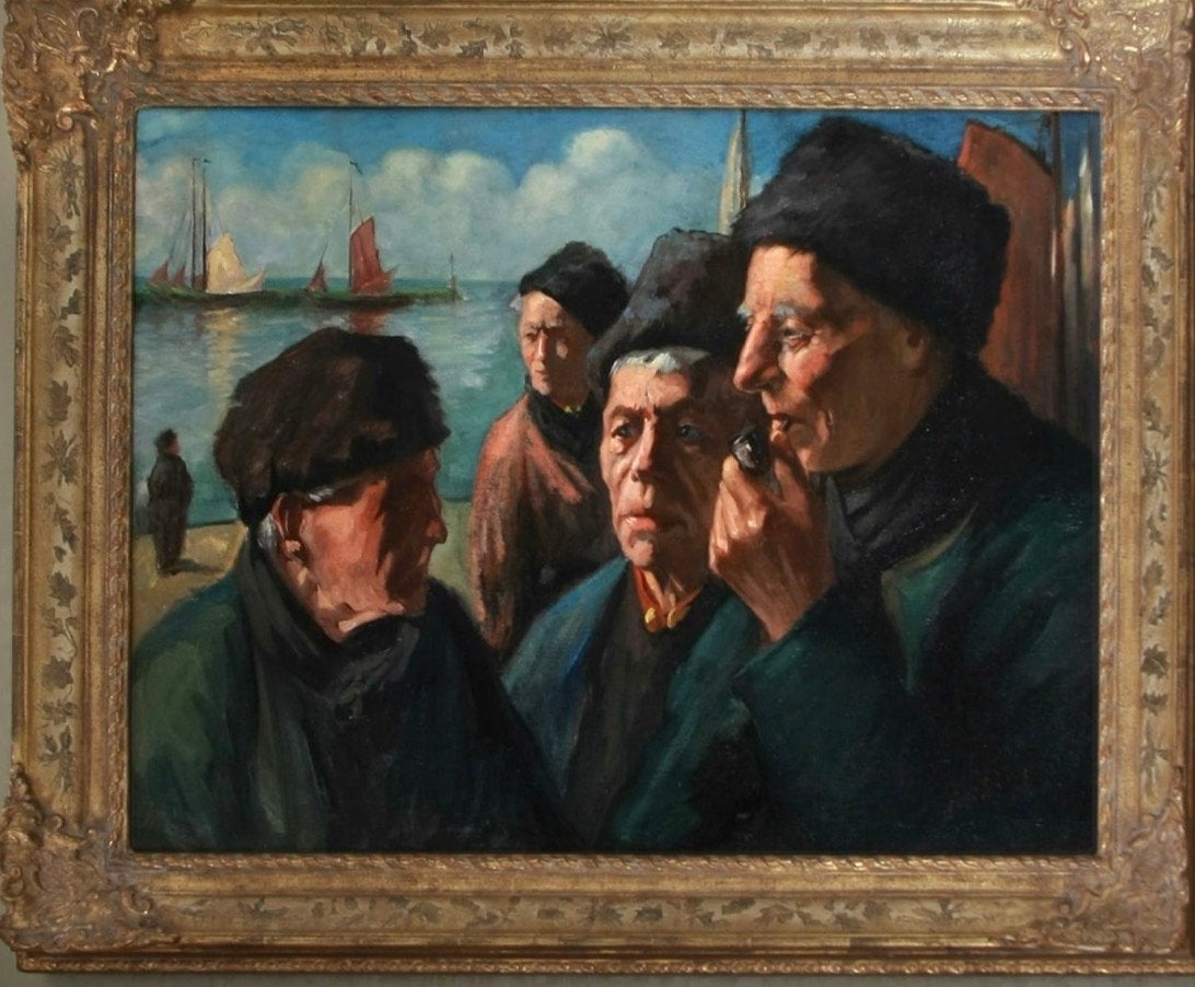 Volendammer vissers - Adrianus Bleys - Olieverf op doek, Ophalen, Doek, Portret of Personen, Bijzondere lijst