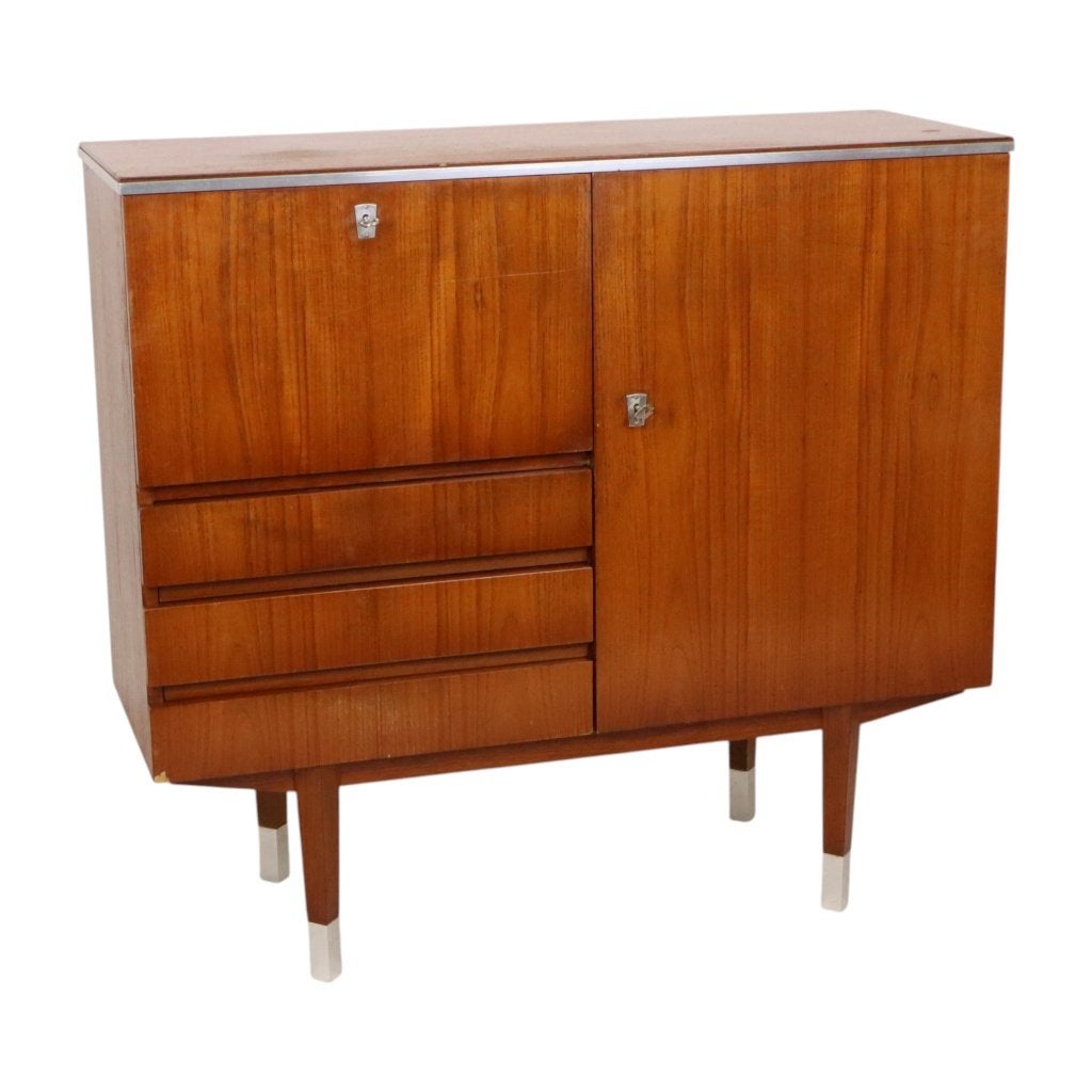 Vintage Bar Meubel Dressoir Teak Fineer Sixties, Huis en Inrichting, Kasten | Dressoirs, Gebruikt, 100 tot 150 cm, 25 tot 50 cm