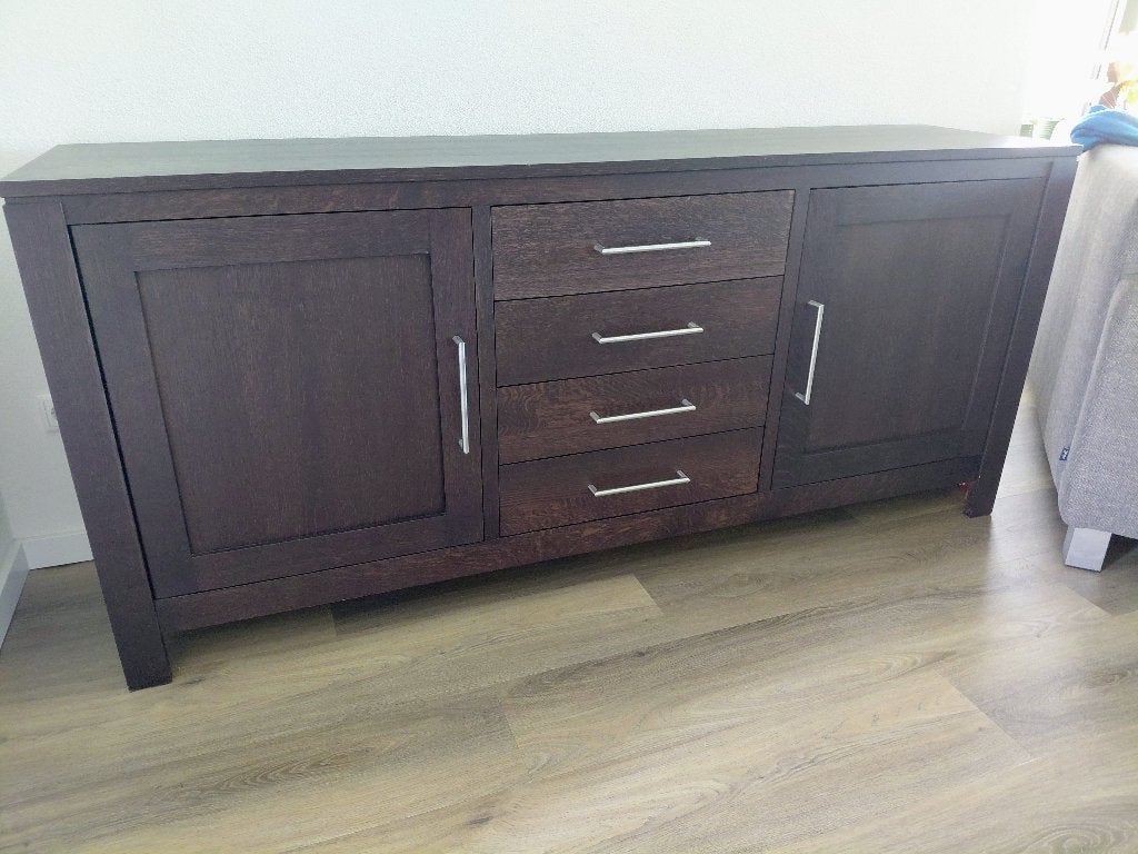 Eiken dressoir in mat wengé kleur, Huis en Inrichting, Kasten | Dressoirs, Ophalen, Gebruikt, Met deur(en), 150 tot 200 cm