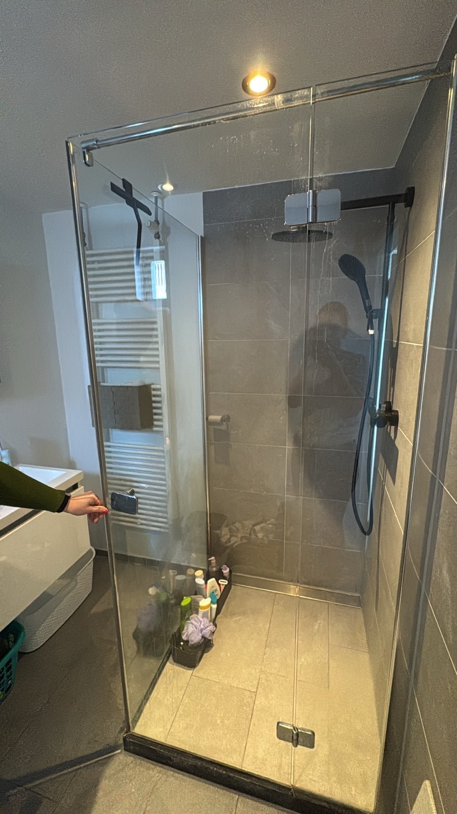 Douchewand met hoek - Glas en RVS, Ophalen, Gebruikt, Glas, Douche