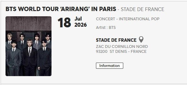 BTS | Parijs | 18 juli | 1 x Staplaats, Tickets en Kaartjes, Eén persoon, Juli