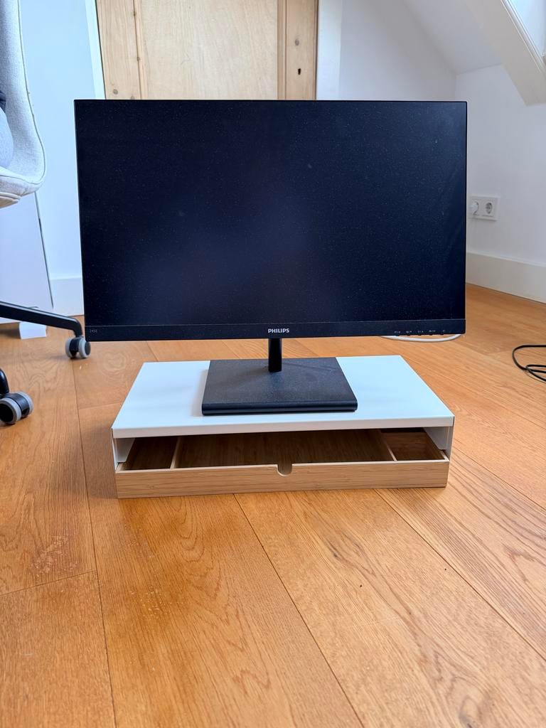 Ikea Elloven beeldschermverhoger met lade, Computers en Software, Laptopstandaarden, Ophalen, Zo goed als nieuw