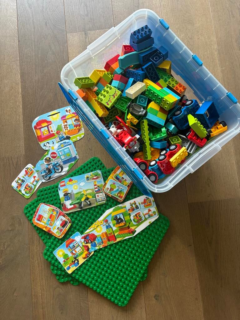 Grote doos LEGO Duplo, 4 grondplaten en inspiratiekaarten, Ophalen, Zo goed als nieuw, Duplo, Inclusief accessoires