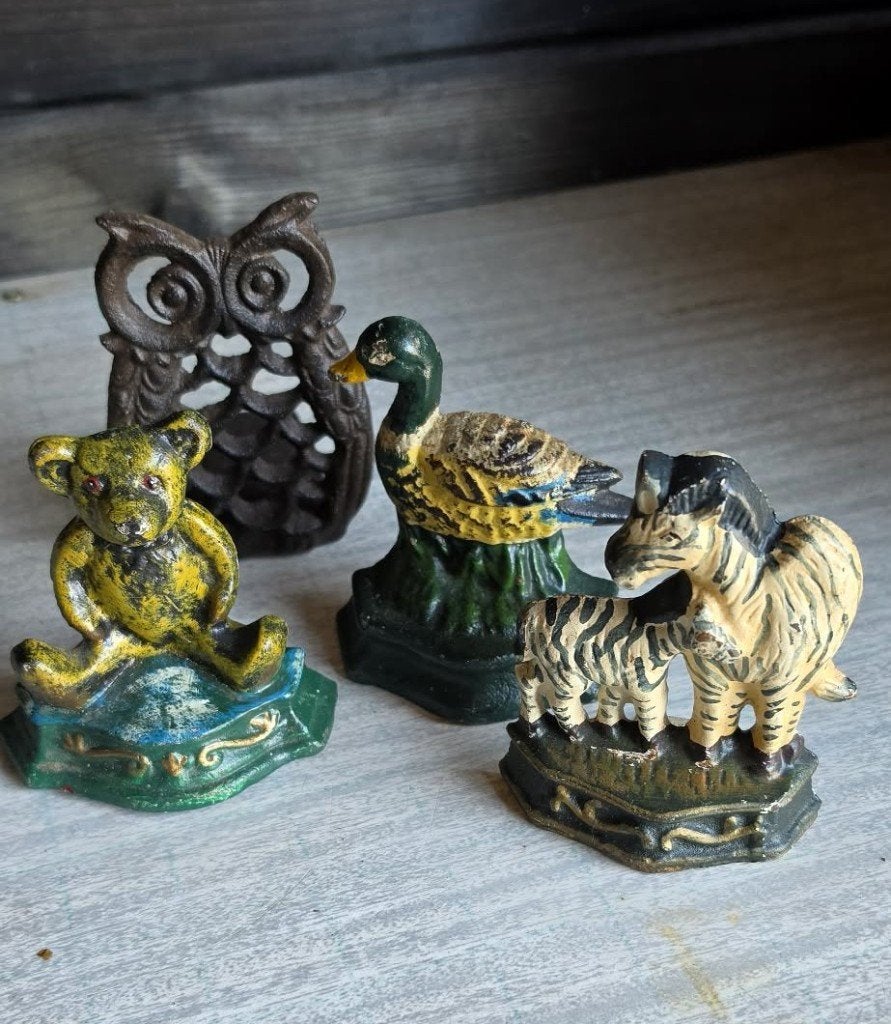 4 x Vintage gietijzeren metalen deur / raamstop., Ophalen of Verzenden