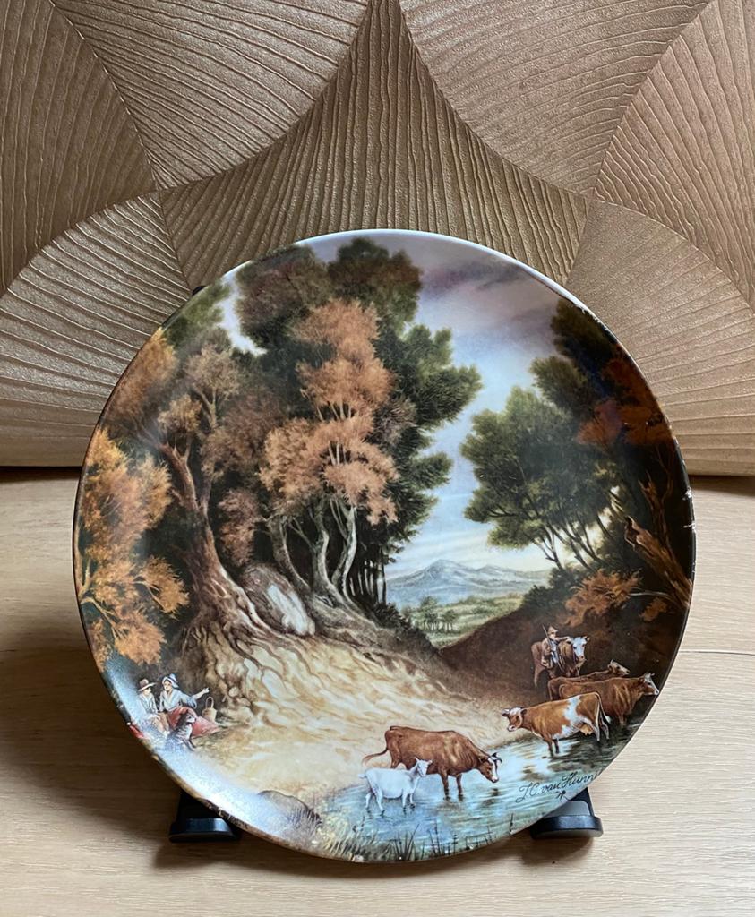 Vintage Wandbord J.C. van Hunnik - Middeleeuws Landschap, Gebruikt, 28 cm, Vintage, Steen/keramiek