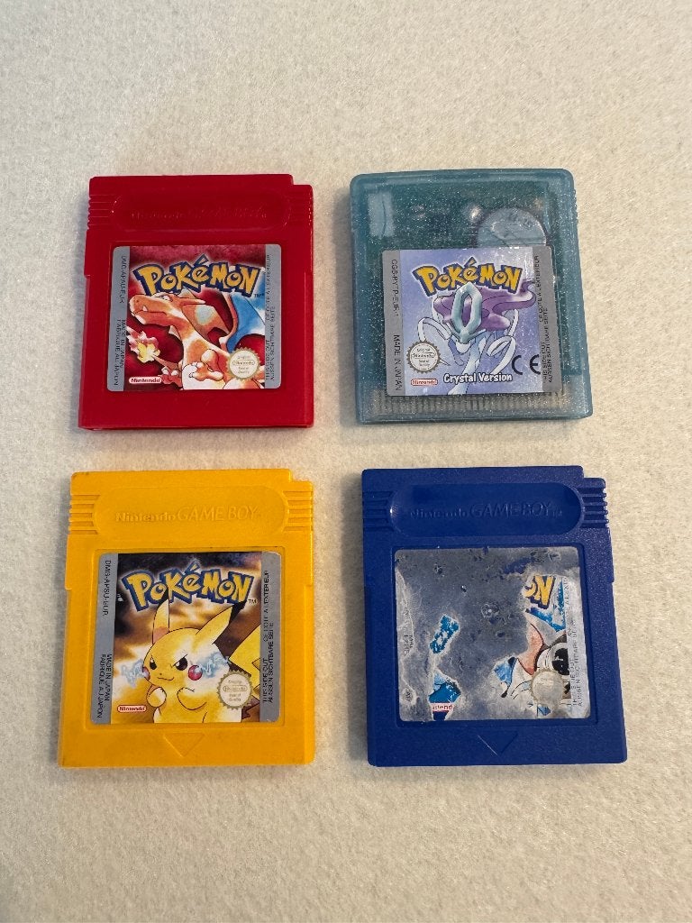 4x Pokémon Game Boy games – Crystal, Red, Yellow, Blue, Gebruikt, 1 speler, Ophalen of Verzenden, Role Playing Game (Rpg)