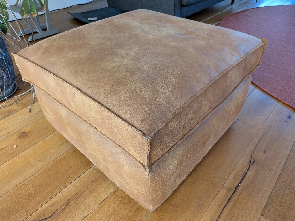 Leren poef in lichtbruin (80x80x47), Ophalen, Gebruikt, Vierkant, Leer