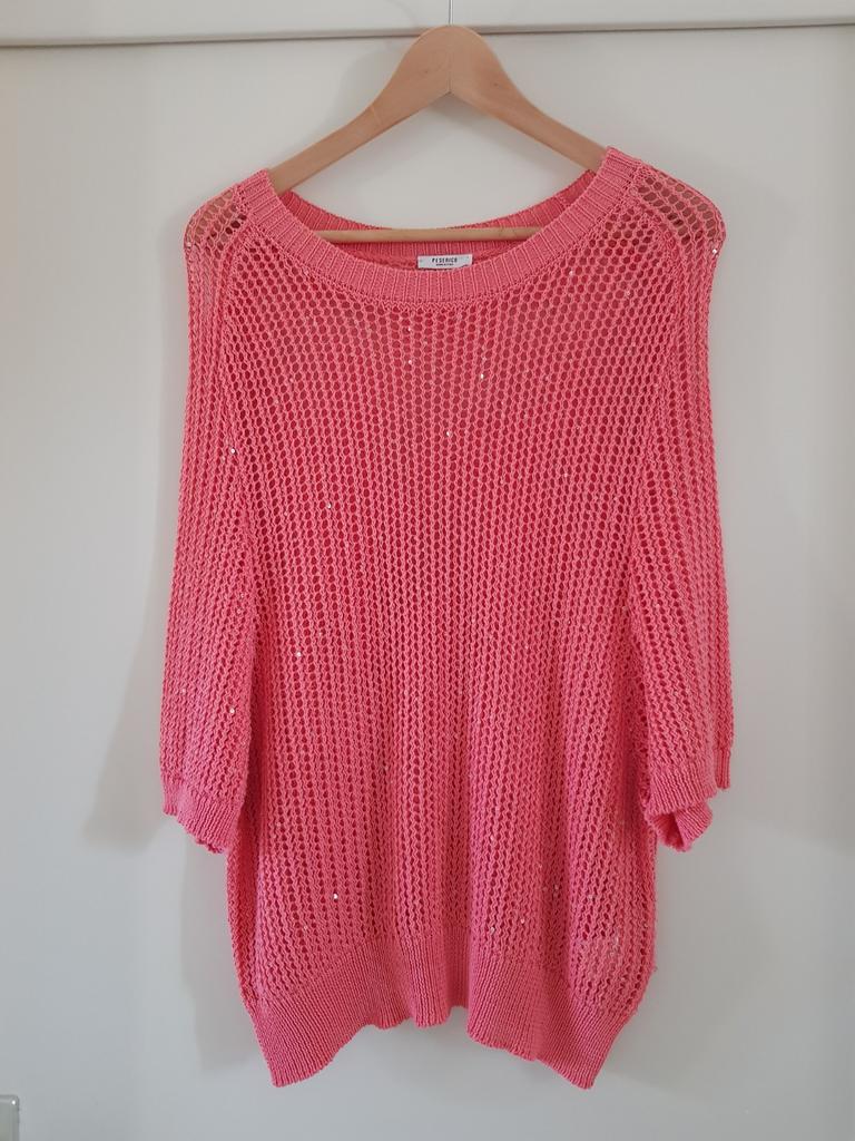 Peserico katoenen koraal/ zalm roze glitter trui maat 42/ L, Kleding | Dames, Truien en Vesten, Peserico, Maat 42/44 (L), Ophalen of Verzenden