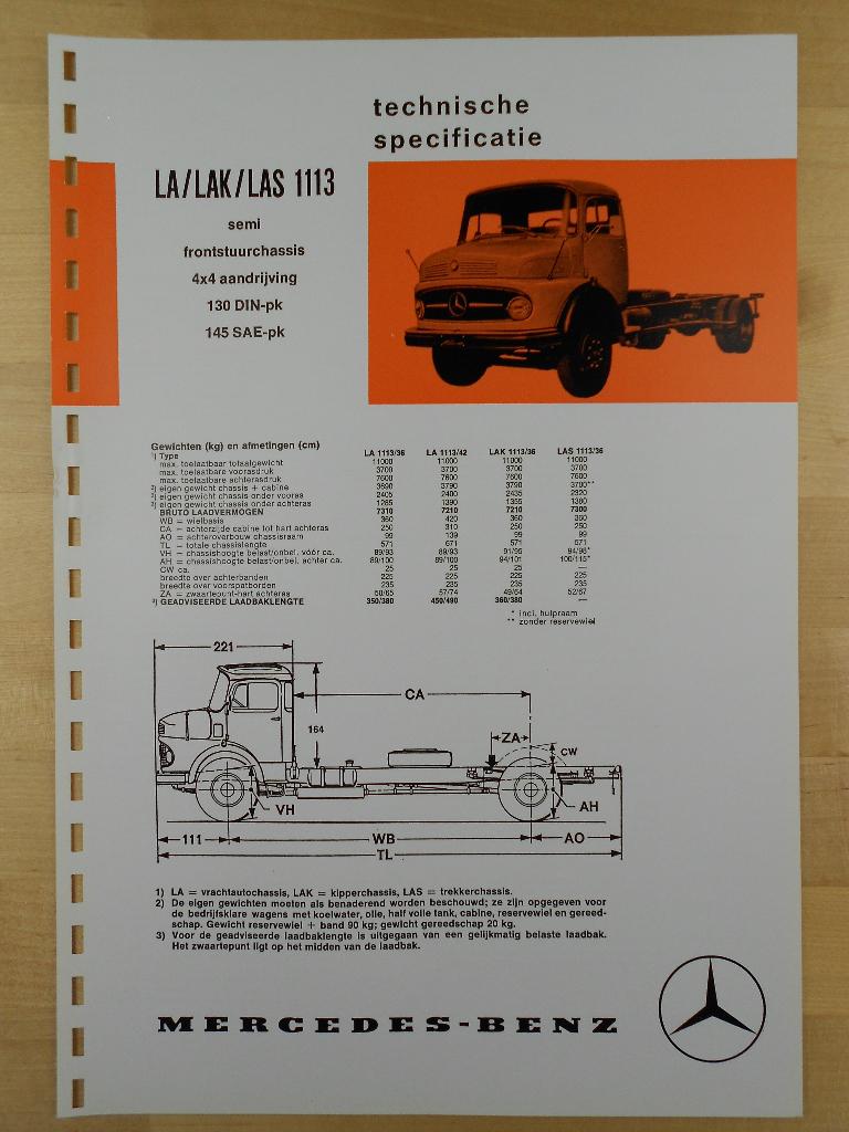 Mercedes 1113 LA LAK LAS 1973 4x4 Torpedo Brochure, Zo goed als nieuw, Mercedes-Benz, Mercedes, Ophalen of Verzenden